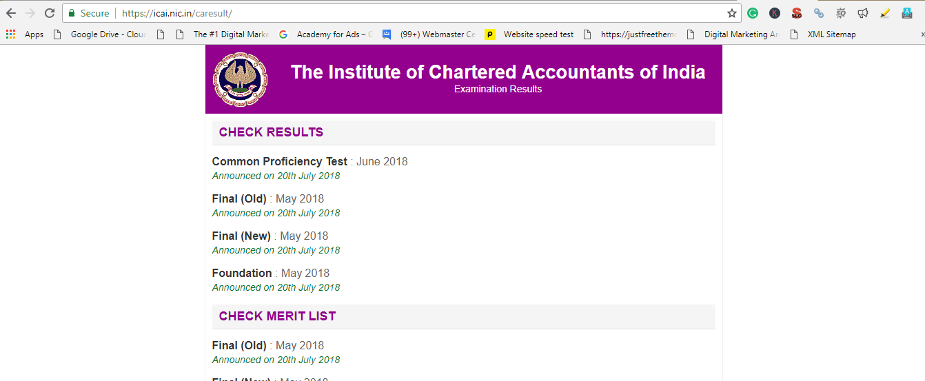 ICAI CA Foundation May 2018 Result (20th July 2018, Friday)