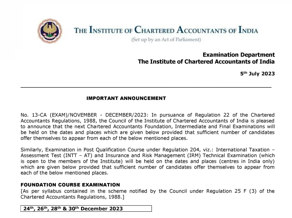 CA Foundation Exam Dates June 2023 (Out): Admit Card, Result