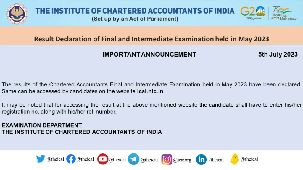 ICAI CA Inter result 2023 declared notice