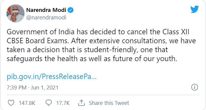 cbse class 12 exams cancelled