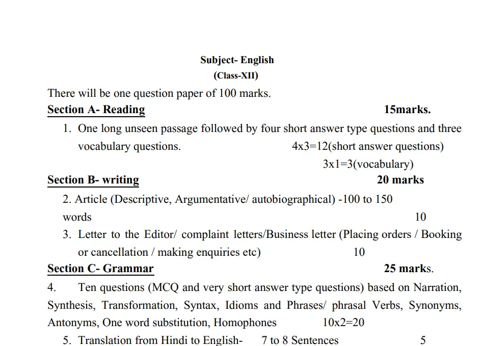 UP Board Class 12th Syllabus