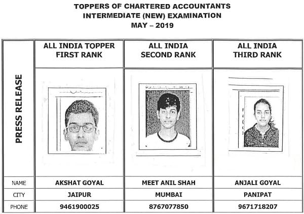 icai CA Intermediate toppers may 2019