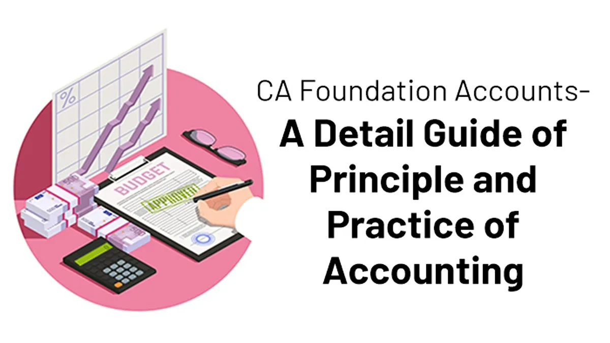 Image Including the title "detail guide of principle and practice of accounting" plus a human practicing accounting in a frame.