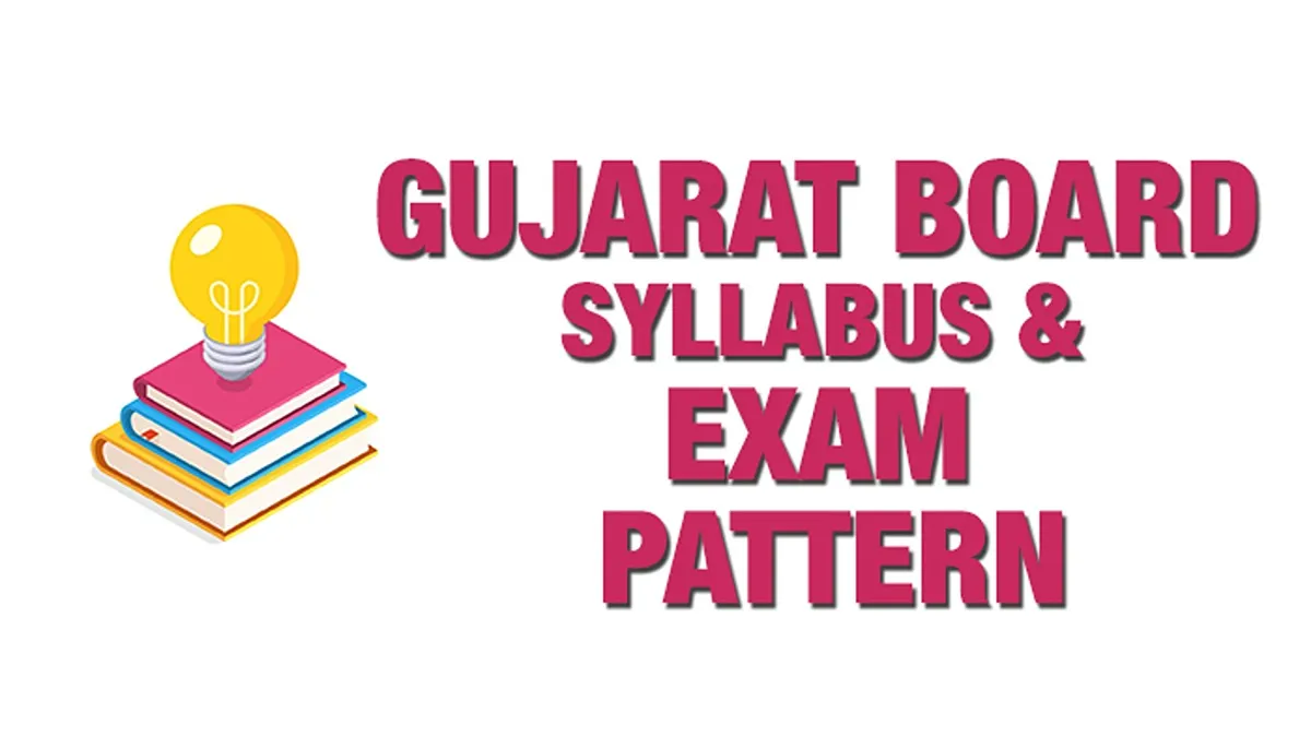 Image Showing Title" Gujrat Board Syllabus & Exam Pattern" with a philosophy books blows minds bulb.