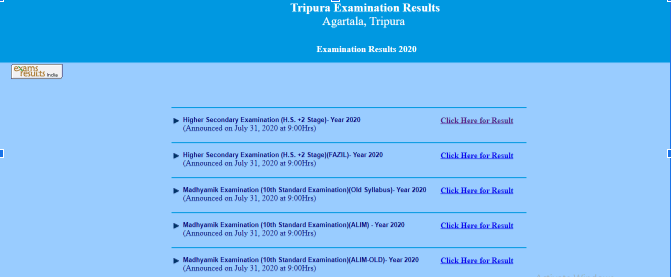 TBSE 12th Result 2020